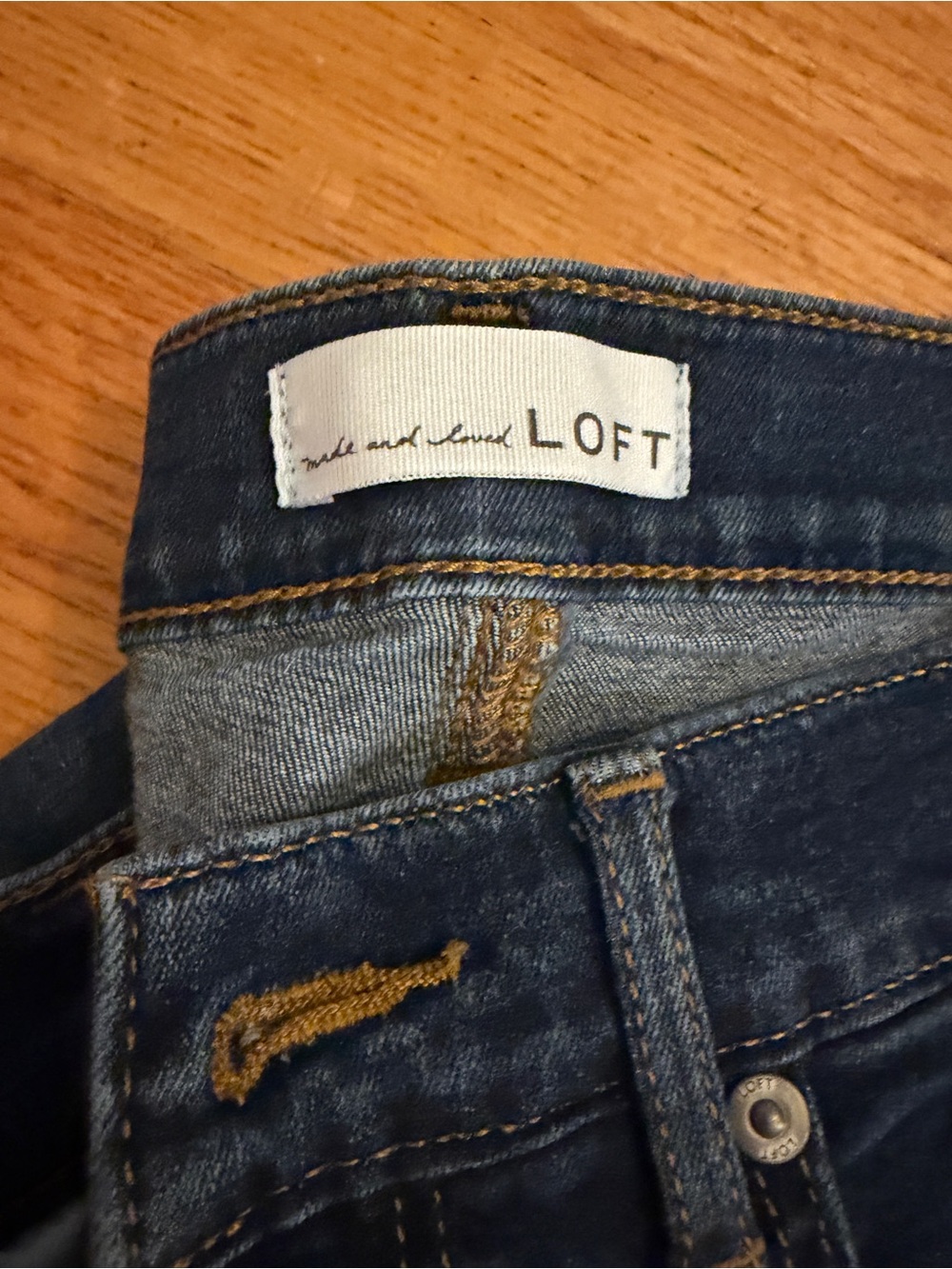 LOFT Navy Blue Denim Jeans with Contrast Stitching